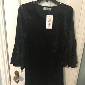 Black Velvet Bell Sleeve Dress